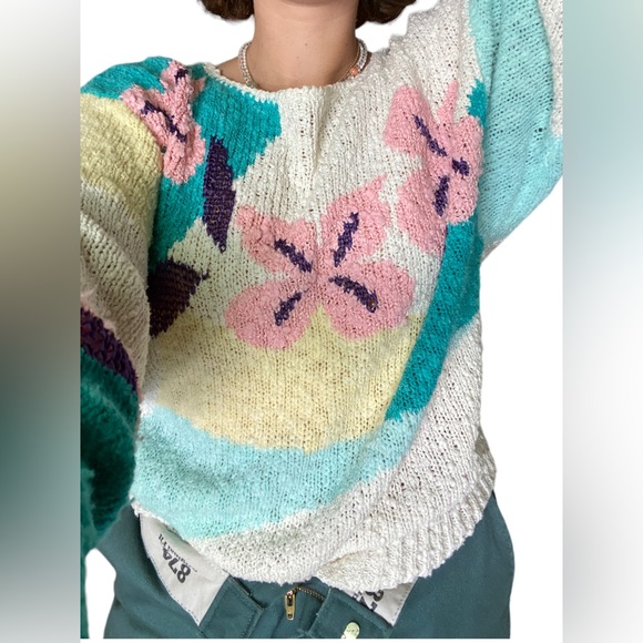 80s knit vintage light sweater - Picture 4 of 10